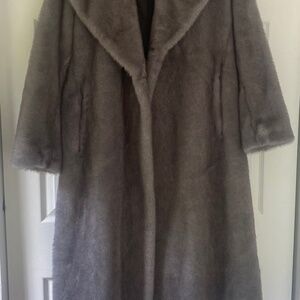 NWT Donna Karen New York Faux Fur Long Coat Gray size Small